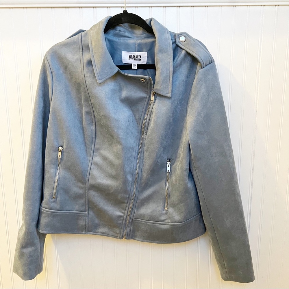 BB Dakota Steve Madden Slate Blue Faux Suede Moto Jacket Plus Size XXL